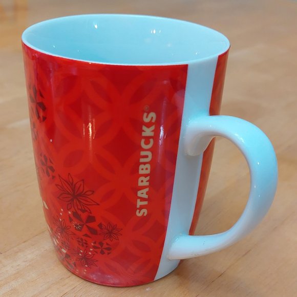 2013 Starbucks holiday ceramic mug poinsettia and snowflake 11 fl oz - Picture 2 of 8